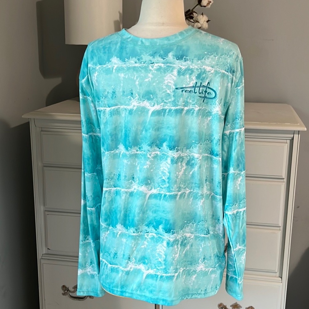 Reel Life Swim Fishing Sun Shirt Mens Medium New Long Sleeve Blue Performance